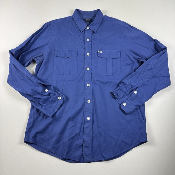 Polo Ralph Lauren Beach‎ Twill Safari Work Shirt Blue Mens Large Cotton L/S - Picture 1 of 9